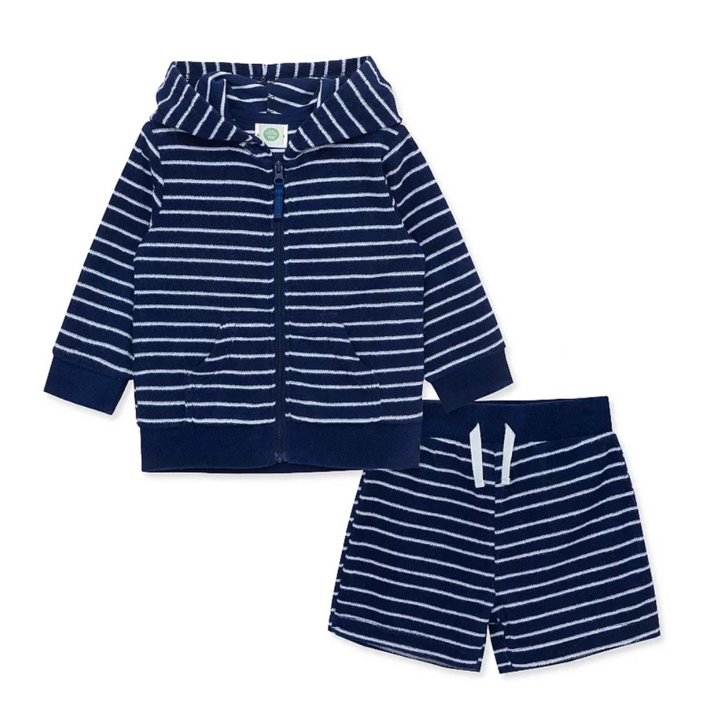 Little Me Baby Boy Blue Stripe Towel Terry Cloth Cover Up 2 Piece Set